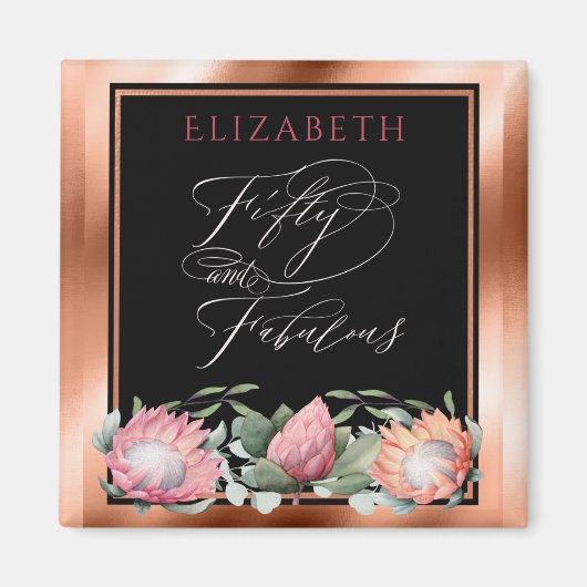 50e Verjaardag Monogram Waterverf Bloemen Magneet (Voorkant)