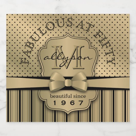 50e verjaardag Mousserende Wijn Goud Polka Dot Str Sparkling Wijnetiket (Enkel label)