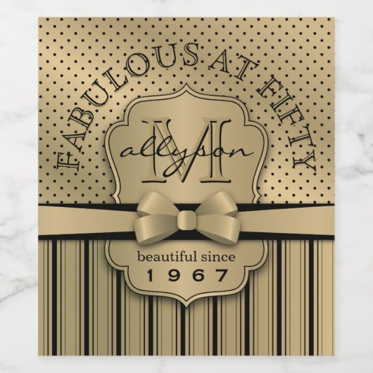 50e verjaardag Mousserende Wijn Goud Polka Dot Str Wijn Etiket (Enkel label)