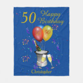 50e verjaardag Mousserende wĳn herbering blauw Fleece Deken (Voorkant)