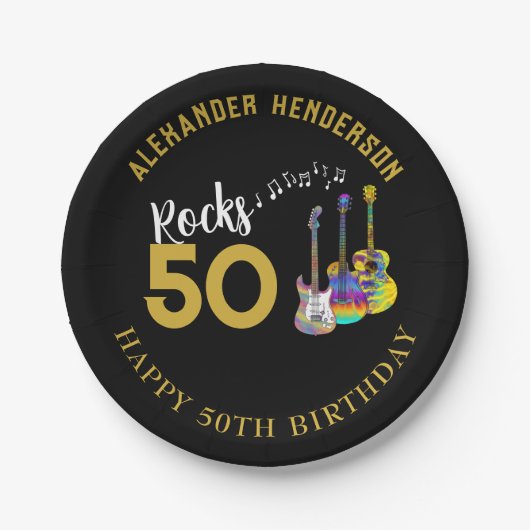 50e verjaardag Muziek gitaren Rocks 50 Papieren Bordje (Voorkant)