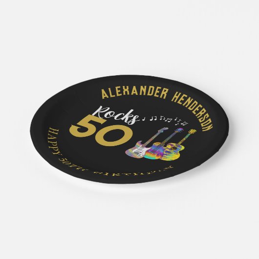 50e verjaardag Muziek gitaren Rocks 50 Papieren Bordje (Gekanteld)