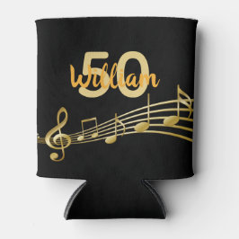 50e verjaardag muzieknoten zwarte goudnaam blikjeskoeler