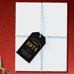 50e Verjaardag Naam 1974 Zwart Goud Elegant Chic Cadeaulabel
