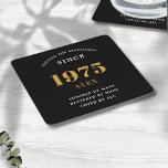 50e verjaardag naam 1975 zwart goud elegante Chic Kartonnen Onderzetters<br><div class="desc">Premium 50th Birthday Black en Gold gepersonaliseerde papieren Onderzetters - Celebration Elegance. Vier een mijlpaal in stijl met onze chique, hoogwaardige, 50e verjaardagspapier onderzetters. Deze onderzetters zijn prachtig ontworpen met een opvallend zwart en goudkleurig schema en voegen een vleugje luxe en verfijning toe aan elk 50e verjaardagsbad. Druk uw persoonlijke...</div>
