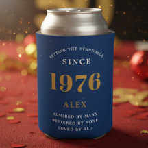 50e Verjaardag Naam 1976 Blauw Goud Elegant Chic