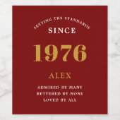 50e verjaardag naam 1976 rood goud elegante Chic Wijn Etiket (Enkel label)
