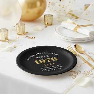 50e Verjaardag Naam 1976 Zwart Goud Elegant Chic Papieren Bordje