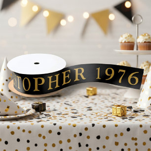 50e verjaardag naam 1976 Zwart Goud Elegant Chic Satijnen Lint