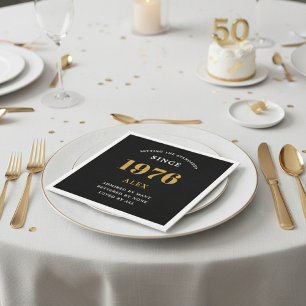 50e Verjaardag Naam 1976 Zwart Goud Elegant Chic Servet