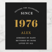 50e verjaardag naam 1976 zwart goud elegante Chic Wijn Etiket (Enkel label)