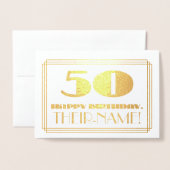 50e verjaardag; naam + Art Deco Geïnspireerd om "5 Folie Kaarten (Voorkant met envelop)