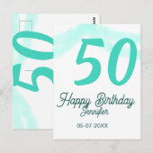 50e verjaardag naam datum jaar groene pastel vet briefkaart (Voorkant / Achterkant)