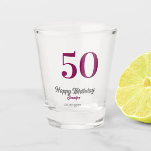 50e verjaardag naam datum jaar mauve sjabloon shot glas