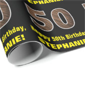 50e verjaardag: Naam & Faux Wood Grain Patroon "50 Cadeaupapier (Rol Hoek)