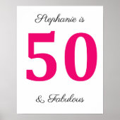 50e verjaardag naam Fuchsia roze vijftig en fantas Poster (Voorkant)
