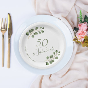 50e verjaardag naam gepersonaliseerd elegant  papieren bordje