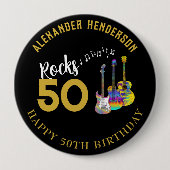 50e verjaardag Naam gitaren Muziek Rocks 50 Ronde Button 4,0 Cm (Voorkant)