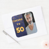 50e verjaardag navy blauw goud gejuich vierkante sticker (Envelop)