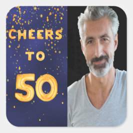50e verjaardag navy blauw goud gejuich vierkante sticker