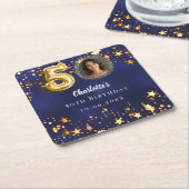 50e verjaardag navy blauw goud sterren foto kartonnen onderzetters (Schuin)