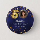 50e verjaardag navy blauw goud sterren foto ronde button 5,7 cm (Voorkant)