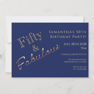 50e Verjaardag Navy Blauw Gouden Feest Uitnodiging