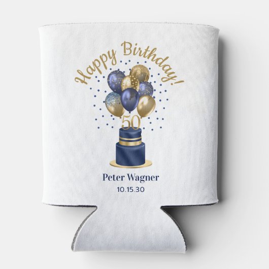 50e verjaardag Navy Blue Balloon Cake Blikjeskoeler (Achterkant)