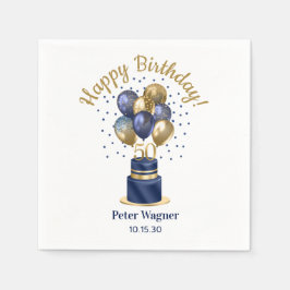 50e verjaardag Navy Blue Balloon Cake Servet