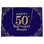 50e verjaardag Navy Blue en Gold Glitter Groot Cadeauzakje (Voorkant)