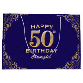 50e verjaardag Navy Blue en Gold Glitter Groot Cadeauzakje (Achterkant)
