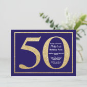 50e verjaardag Navy Blue en Gold Glitter Kaart (Staand voorkant)