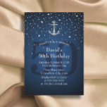 50e verjaardag Navy Blue & Silver Anchor Kaart<br><div class="desc">Nautical Navy Blue & Silver Anchor 50th Birthday Party Invitations.</div>