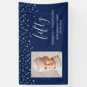 50e Verjaardag Navy Blue Silver Confetti Foto Spandoek (Verticaal)