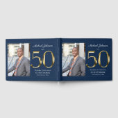50e verjaardag Navy Blue Solid Gold Custom Foto Gastenboek (Volledig)