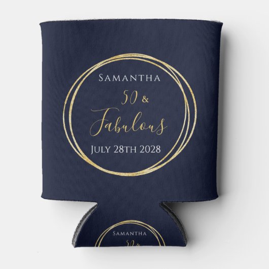 50e verjaardag Navy Gold gepersonaliseerde feestgu Blikjeskoeler (Voorkant)