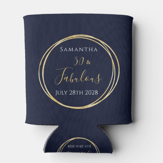 50e verjaardag Navy Gold gepersonaliseerde feestgu Blikjeskoeler (Achterkant)
