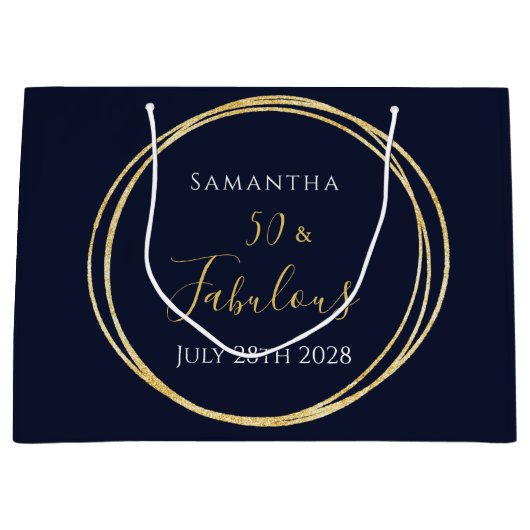 50e verjaardag Navy Gold gepersonaliseerde feestgu Groot Cadeauzakje (Voorkant)