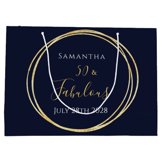 50e verjaardag Navy Gold gepersonaliseerde feestgu Groot Cadeauzakje (Achterkant)