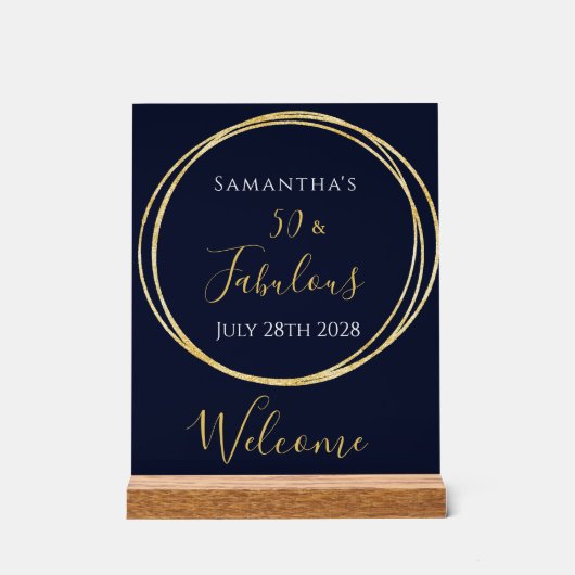 50e verjaardag Navy Gold Verjaardagsfeestje Welkom Acryl Bord (Voorkant)