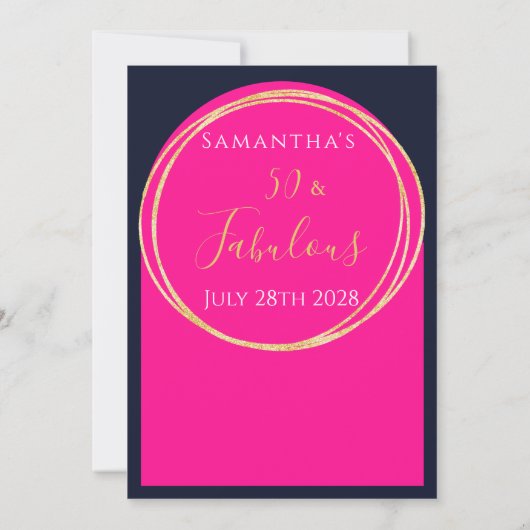 50e verjaardag Navy Hot Roze Verjaardag Kaart (Achterkant)