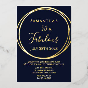 50e verjaardag Navy Real Gold Folie Uitnodiging