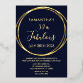 50e verjaardag Navy Real Gold Folie Uitnodiging (Voorkant)
