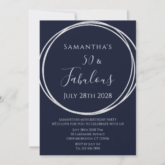 50e verjaardag Navy Silver Birthday Kaart (Voorkant)