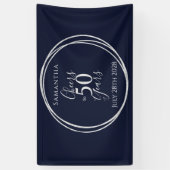 50e verjaardag Navy Silver Proost op 50 jaar feest Spandoek (Verticaal)
