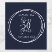 50e verjaardag Navy Silver Proost tot 50 jaar Wijn Etiket (Enkel label)