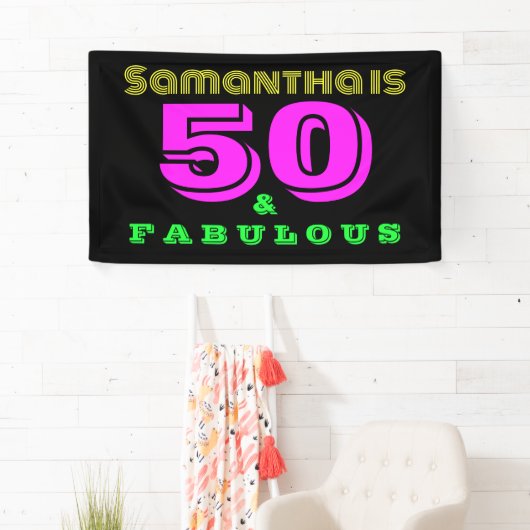 50e verjaardag Neon 50 en Fabulous Birthday Party Spandoek (Insitu)