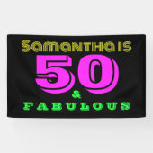 50e verjaardag Neon 50 en Fabulous Birthday Party Spandoek (Horizontaal)