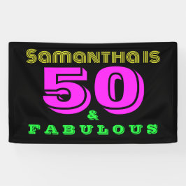 50e verjaardag Neon 50 en Fabulous Birthday Party Spandoek