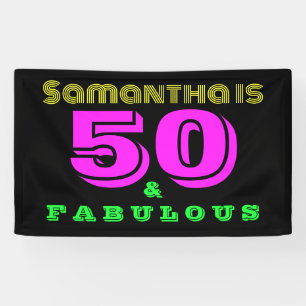 50e verjaardag Neon 50 en Fabulous Birthday Party Spandoek